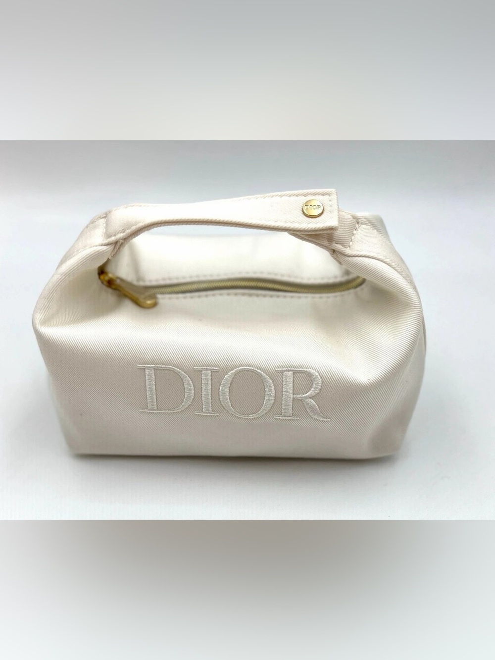 Dior Cream Logo Mini Handle Pouch with Gold Hardware